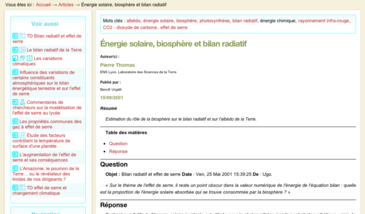 Energie solaire, biosphère et bilan radiatif