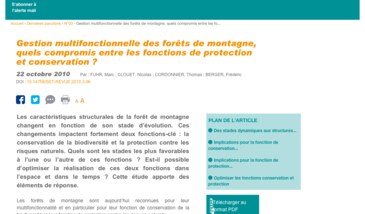 Gestion multifonctionnelle des forêts de montagne, quels compromis entre les fonctions de protection et conservation ?