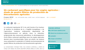 Un carburant spécifique pour les engins agricoles : étude de quatre filières de production de biocarburants agricoles