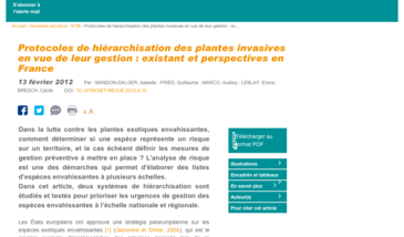 Protocoles de hiérarchisation des plantes invasives en vue de leur gestion : existant et perspectives en France