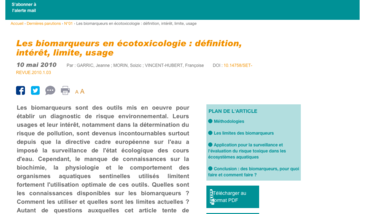 Les biomarqueurs en écotoxicologie : définition, intérêt, limite, usage