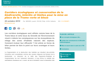 Corridors écologiques et conservation de la biodiversité, intérêts et limites pour la mise en place de la Trame verte et bleue