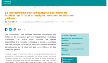 La restauration des végétations des hauts de falaises du littoral atlantique, vers une évaluation globale