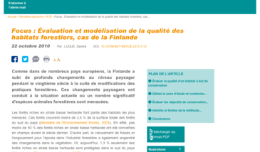 Évaluation et modélisation de la qualité des habitats forestiers, cas de la Finlande