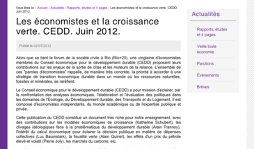 Les économistes et la croissance verte. CEDD. Juin 2012