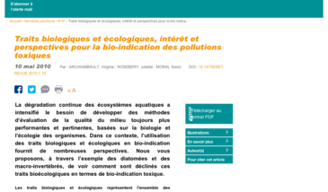 Traits biologiques et écologiques, intérêt et perspectives pour la bio-indication des pollutions toxiques