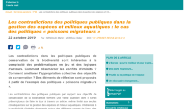 Les contradictions des politiques publiques dans la gestion des espèces et milieux aquatiques : le cas des politiques « poissons migrateurs »
