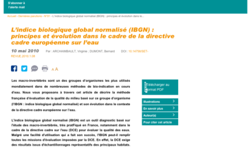 L’indice biologique global normalisé (IBGN) : principes et évolution dans le cadre de la directive cadre européenne sur l’eau