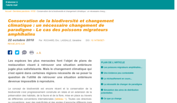 Conservation de la biodiversité et changement climatique : un nécessaire changement de paradigme - Le cas des poissons migrateurs amphihalins