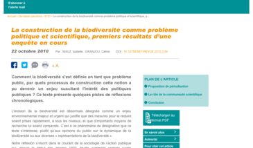 La construction de la biodiversité comme problème politique et scientifique, premiers résultats d’une enquête en cours