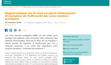 Regard critique sur la mise en place d’indicateurs d’évaluation de l’efficacité des aires marines protégées