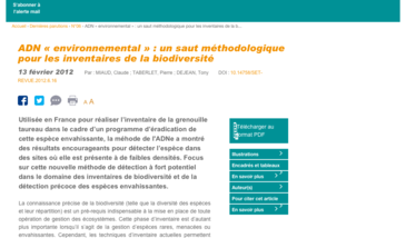 ADN « environnemental » : un saut méthodologique pour les inventaires de la biodiversité