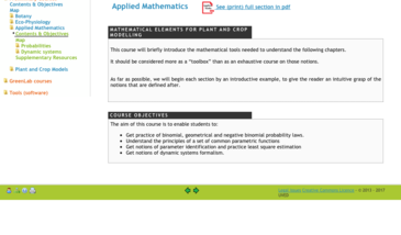 Mathematical elements for plant and crop modelling