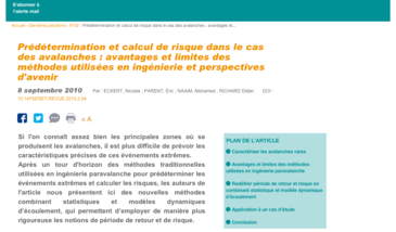 Prédétermination et calcul de risque dans le cas des avalanches : avantages et limites des méthodes utilisées en ingénierie et perspectives d'avenir