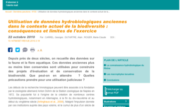 Utilisation de données hydrobiologiques anciennes dans le contexte actuel de la biodiversité : conséquences et limites de l'exercice