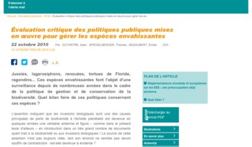 Évaluation critique des politiques publiques mises en œuvre pour gérer les espèces envahissantes