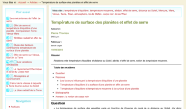 Température de surface des planètes et effet de serre