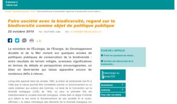 Faire société avec la biodiversité, regard sur la biodiversité comme objet de politique publique