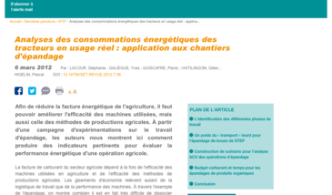 Analyses des consommations énergétiques des tracteurs en usage réel : application aux chantiers d'épandage