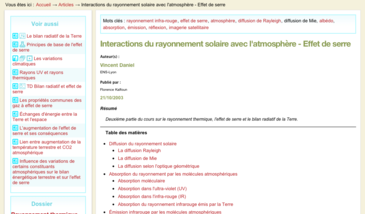 Interactions du rayonnement solaire avec l'atmosphère - Effet de serre