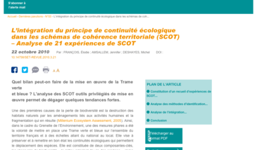 L’intégration du principe de continuité écologique dans les schémas de cohérence territoriale (SCOT) – Analyse de 21 expériences de SCOT