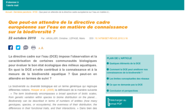 Que peut-on attendre de la directive cadre européenne sur l’eau en matière de connaissance sur la biodiversité ?