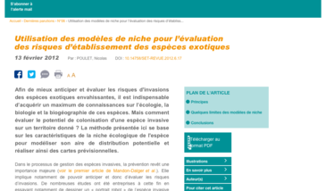 Utilisation des modèles de niche pour l’évaluation des risques d’établissement des espèces exotiques