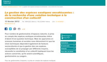 La gestion des espèces exotiques envahissantes : de la recherche d’une solution technique à la construction d’un collectif