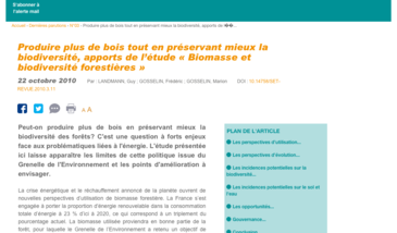 Produire plus de bois tout en préservant mieux la biodiversité, apports de l’étude « Biomasse et biodiversité forestières »