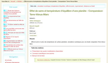 Effet de serre et température d'équilibre d'une planète - Comparaison Terre-Vénus-Mars