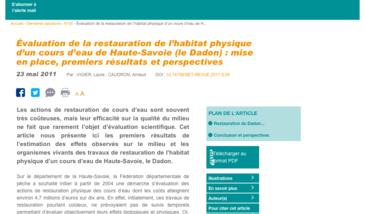 Évaluation de la restauration de l’habitat physique d’un cours d’eau de Haute-Savoie (le Dadon) : mise en place, premiers résultats et perspectives