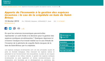 Apports de l’économie à la gestion des espèces invasives : le cas de la crépidule en baie de Saint-Brieuc
